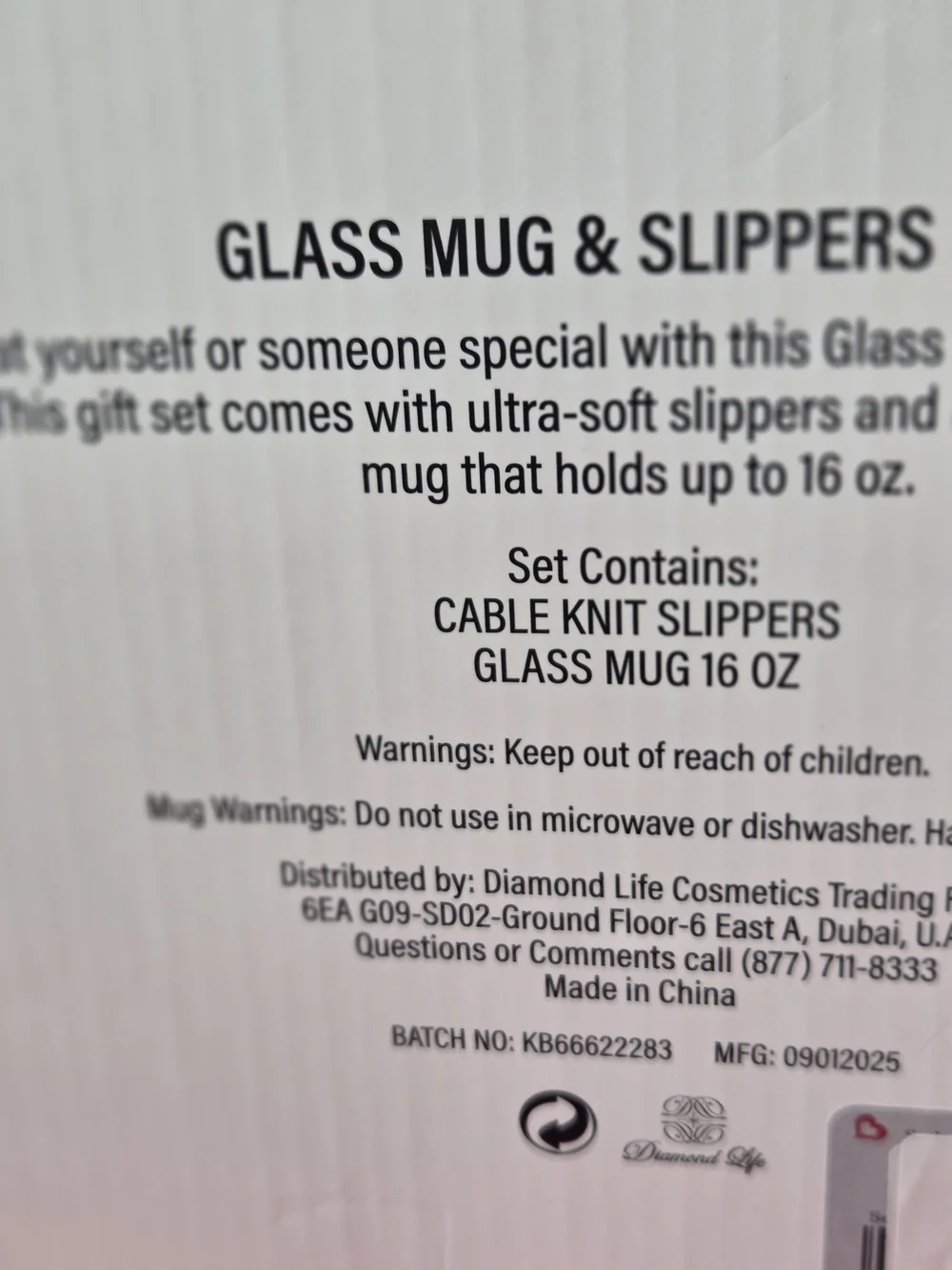 Diamond Supply Co. Pink Cable Knit Slipper & Glass Mug Set